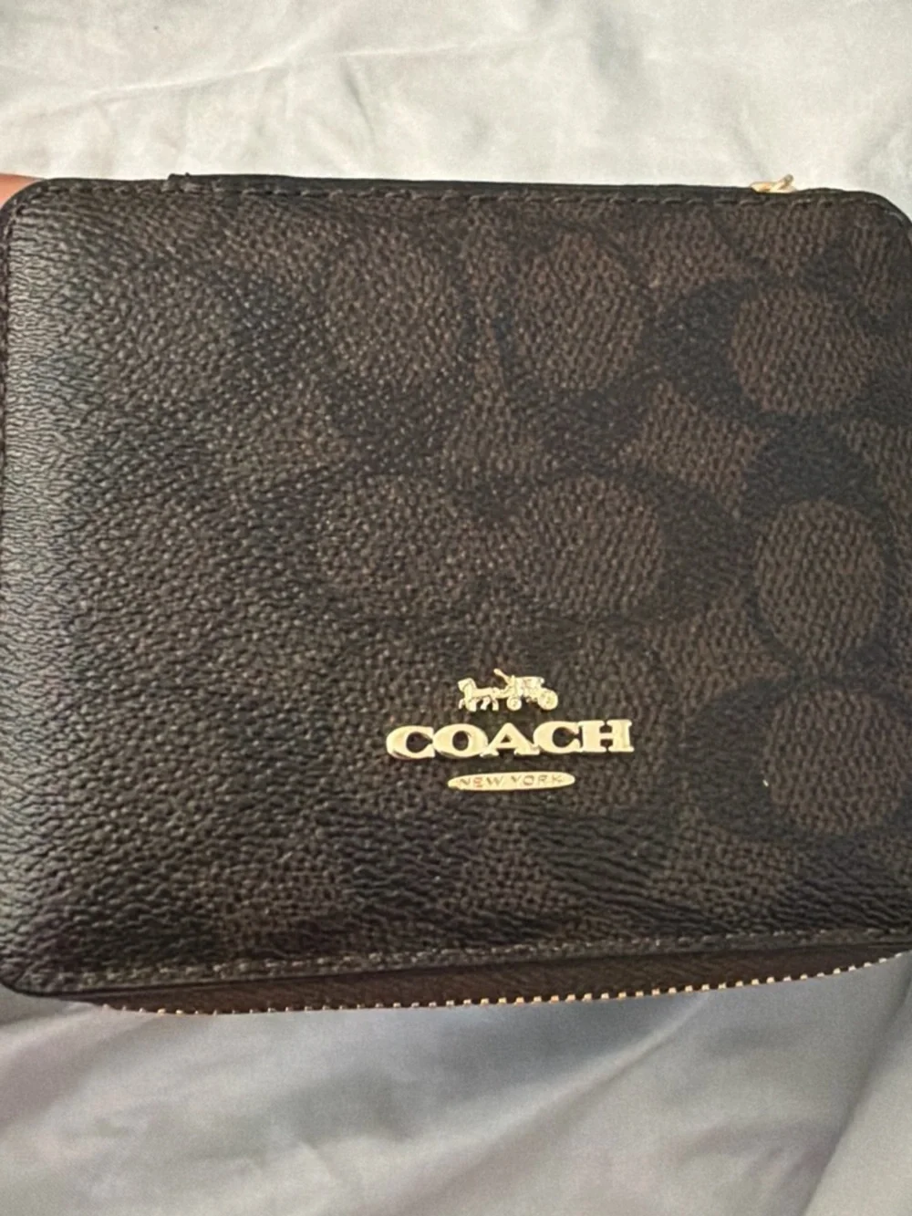 Coach Tan Brown Leather Jewelry Travel Case with Mirror